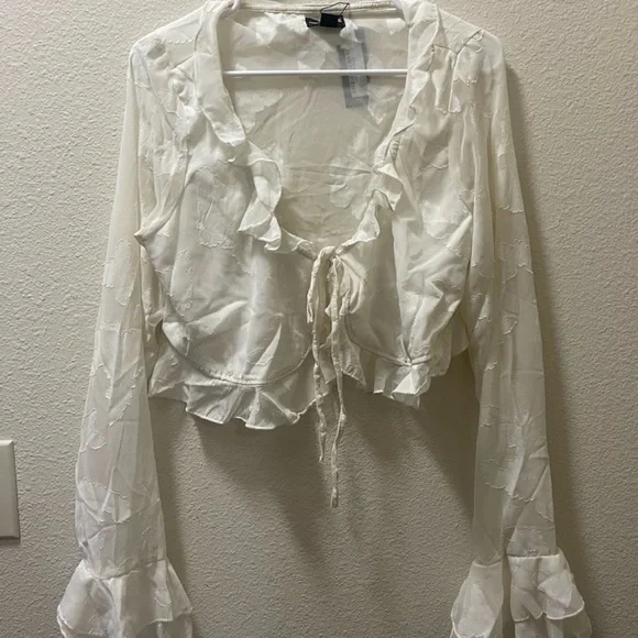 PrettyLittleThing Cream Ruffle Blouse - Picture 4 of 4